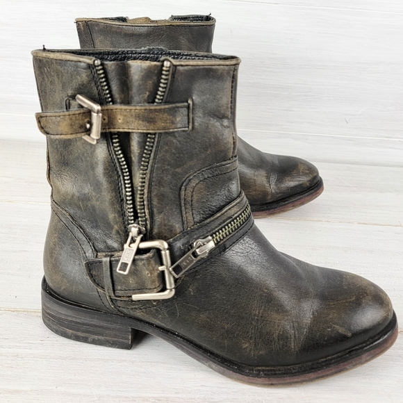 hinge Shoes - Hinge Compadre Distressed Leather Moto Boot Size 6